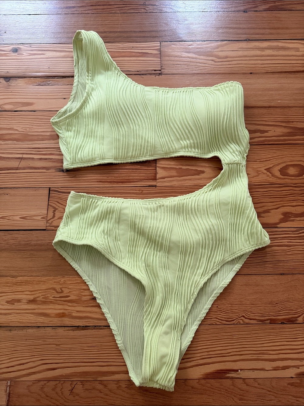 SHEIN One-Shoulder Cutout One-Piece Swimsuit in Light Green